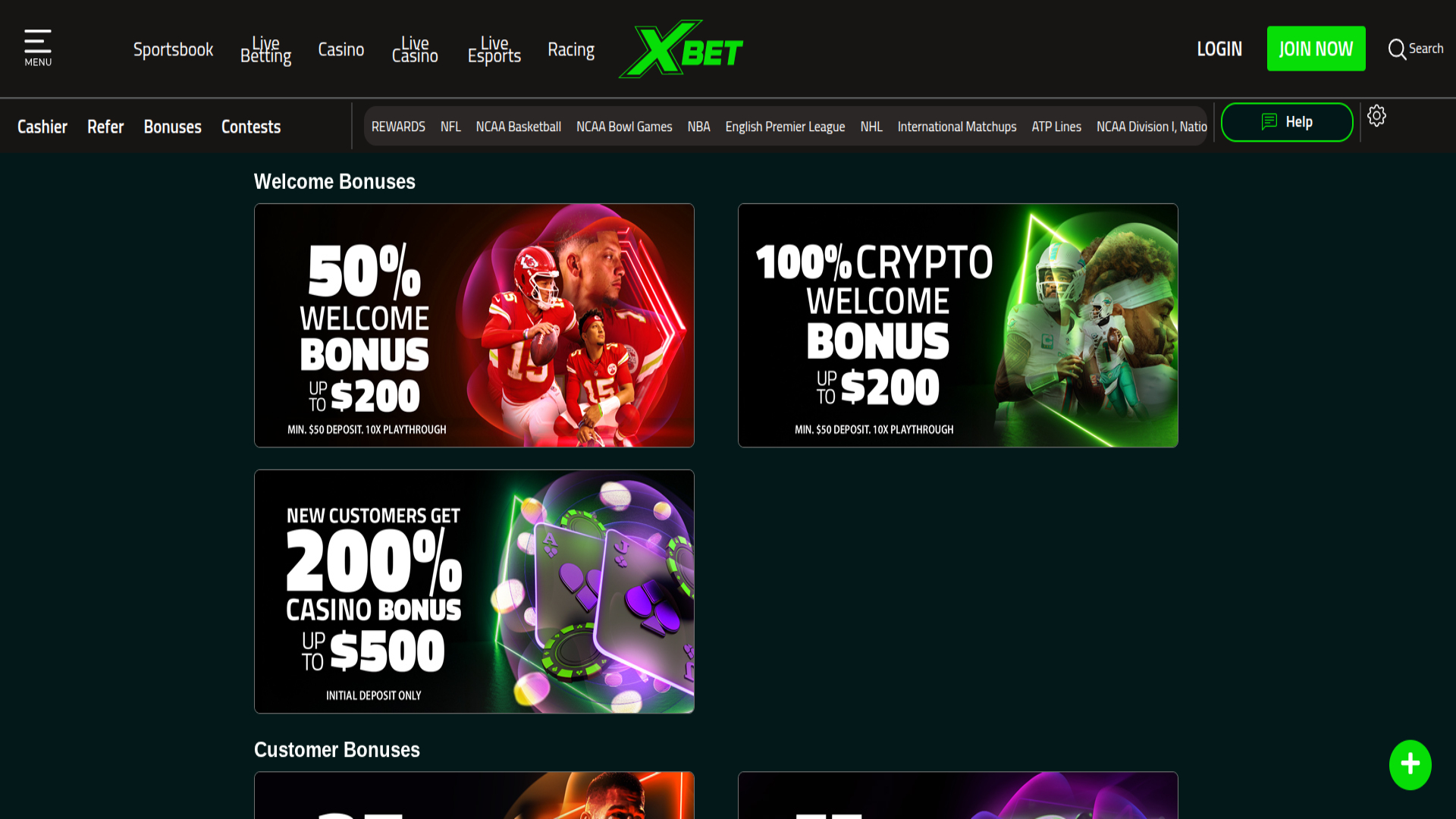 Promotions du casino Xbet (version ordinateur)
