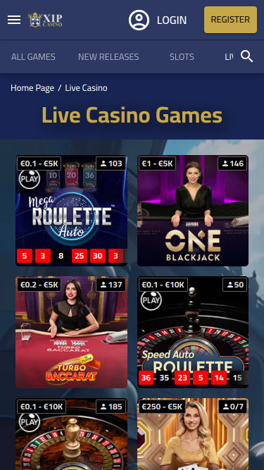 XIP Casino con crupier en vivo para móviles