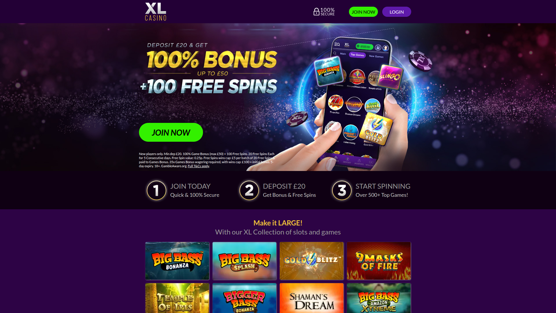 Page d'accueil de bureau de XL Casino