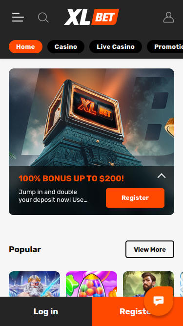 Page d'accueil mobile de XLBet