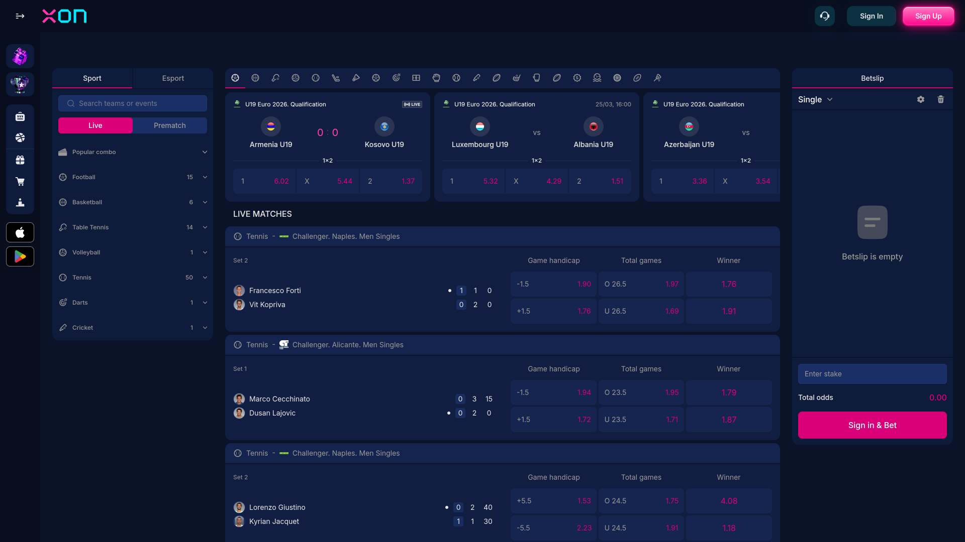 Deportes de escritorio de Xonbet Casino