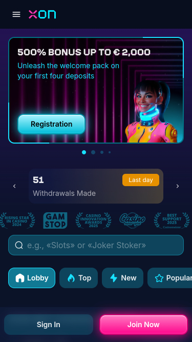 Página principal móvil del casino Xonbet