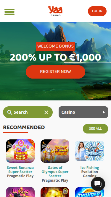 Page d’accueil mobile de Yaa Casino