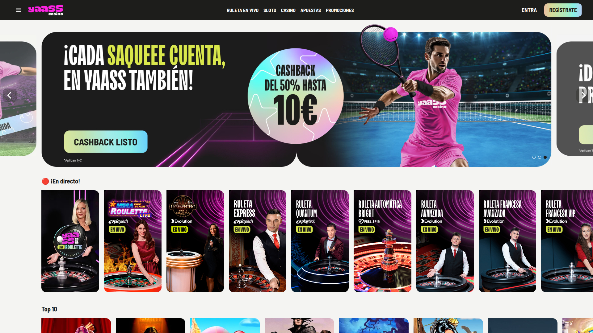 Homepage desktop di Yaass Casino