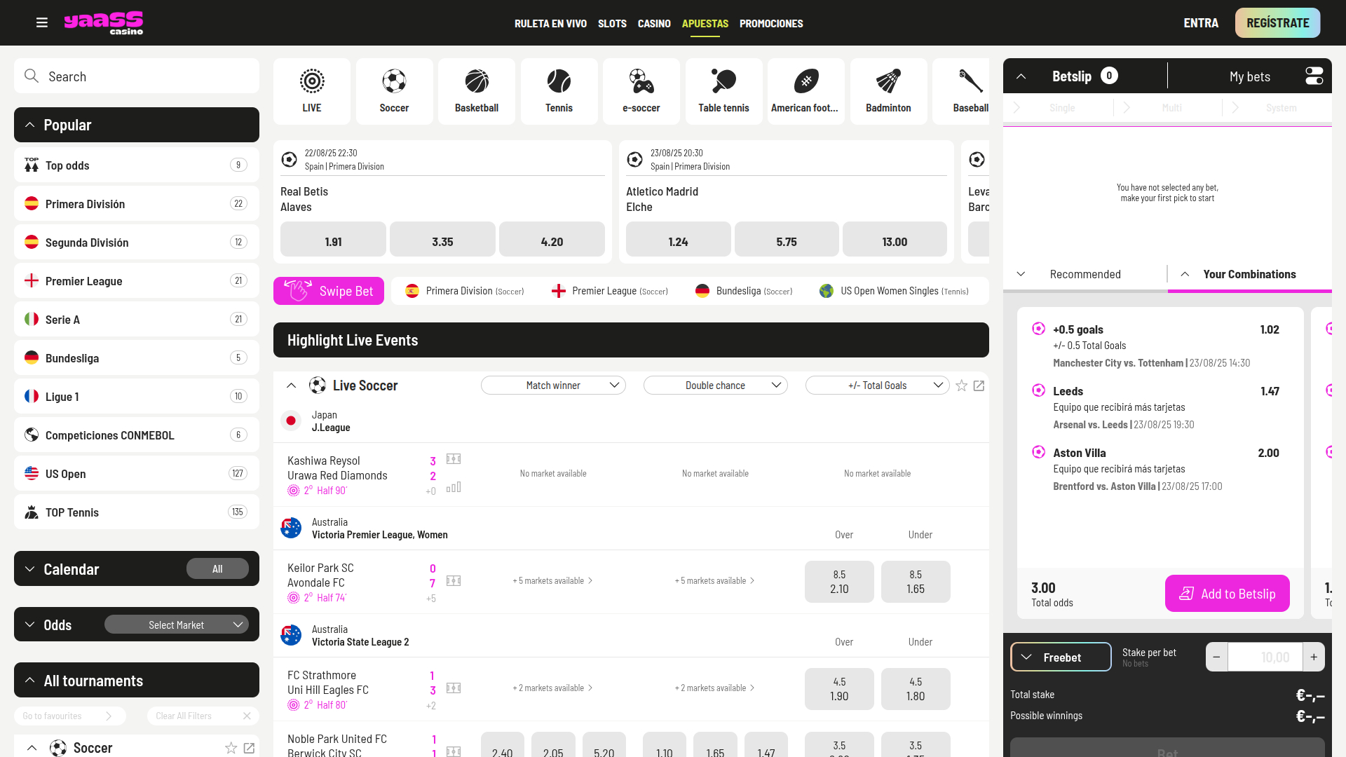 Sport desktop di Yaass Casino