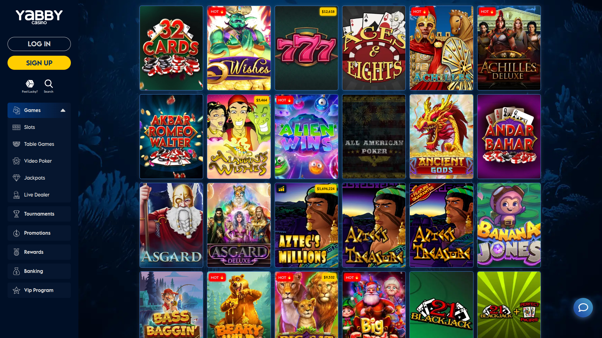 Juegos de escritorio de Yabby Casino