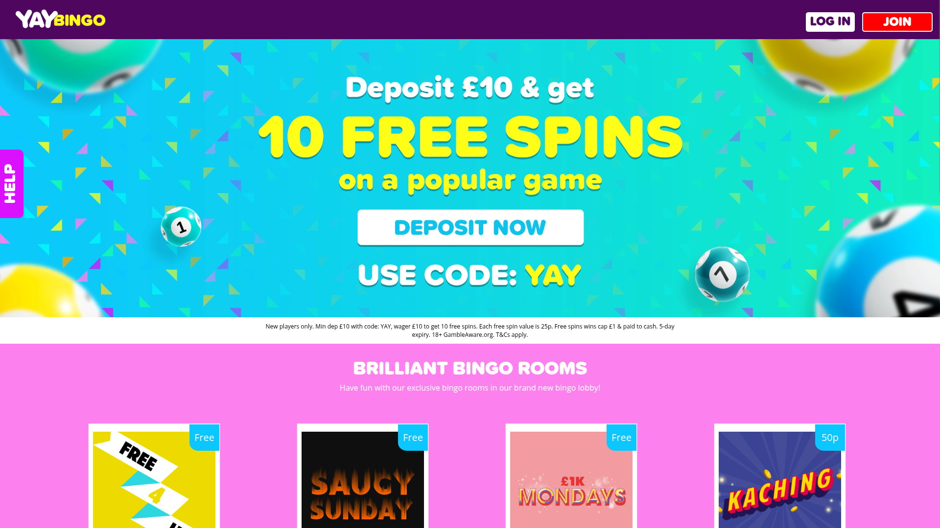 Homepage desktop di Yay Bingo Casino