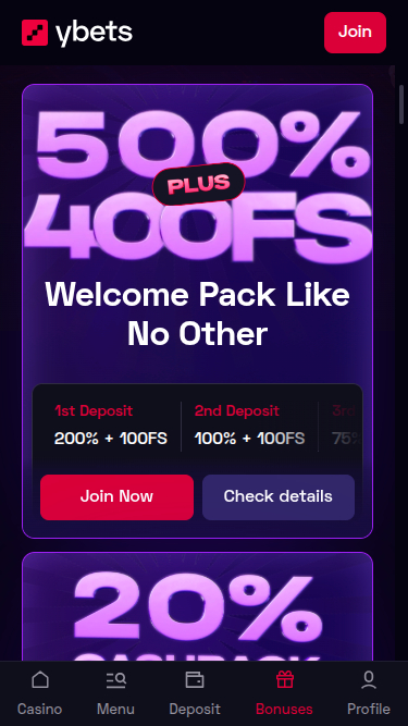 Promozioni mobile di Ybets Casino
