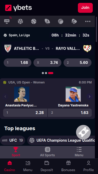 Sport mobile di Ybets Casino