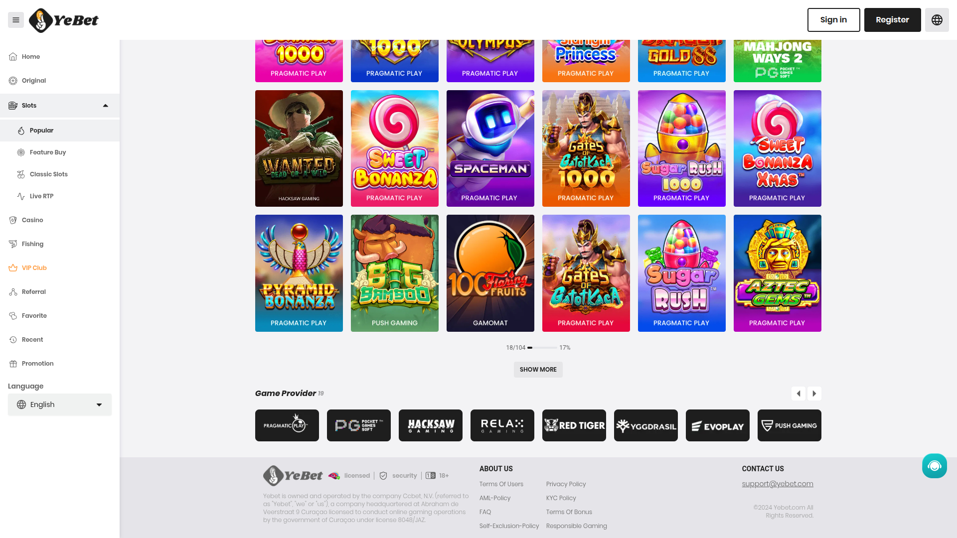 Développeurs de jeux de bureau de YeBet Casino