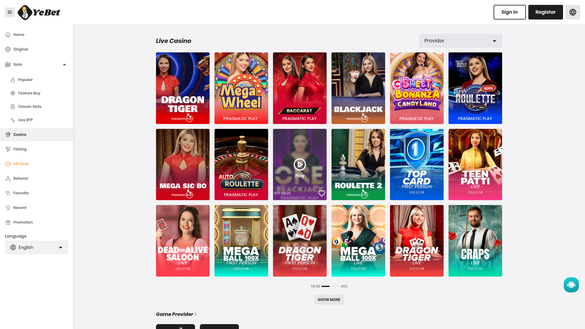 Croupier en direct sur bureau de YeBet Casino