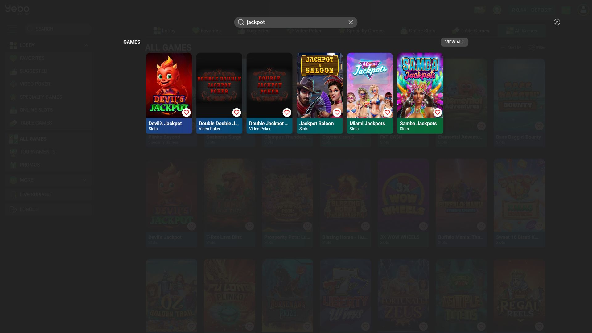 Jackpot de bureau de Yebo Casino