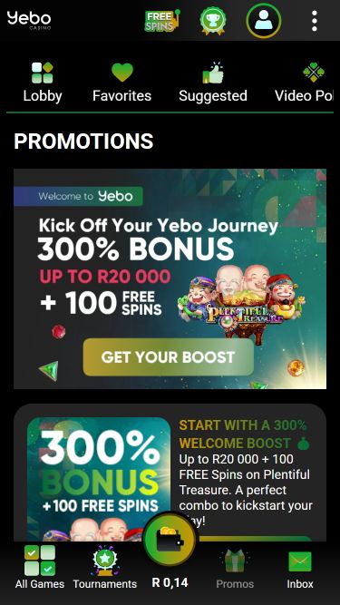 Promotions mobiles de Yebo Casino