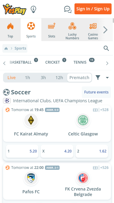 Sports mobiles de YesPlay Casino