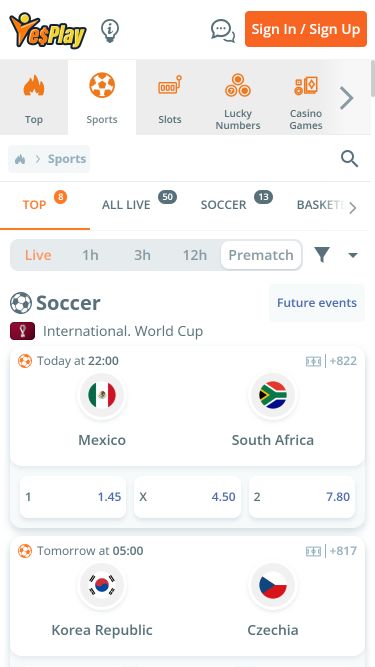 YesPlay Casino Mobile Sports