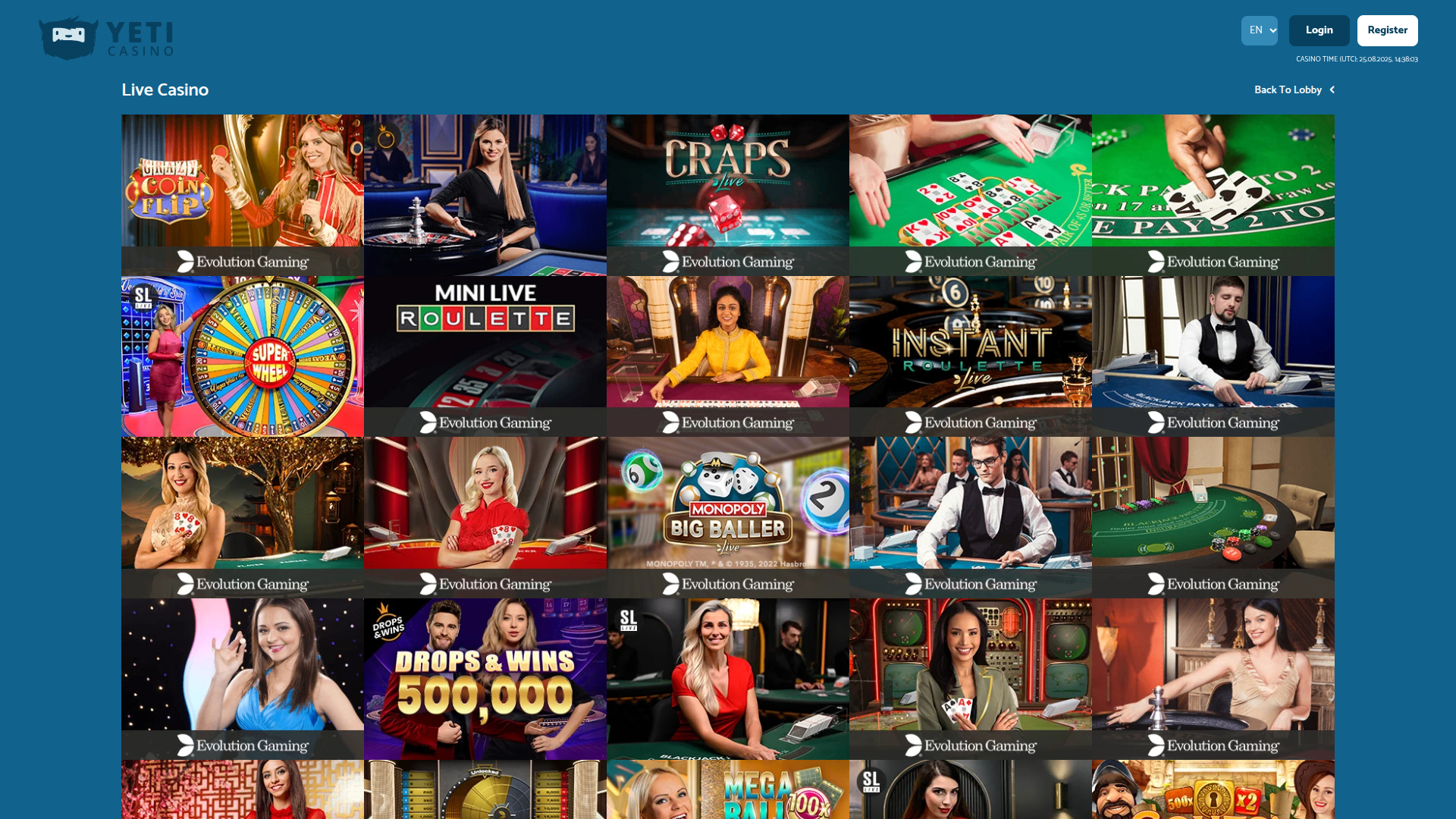 Yeti Casino Desktop-Live-Dealer