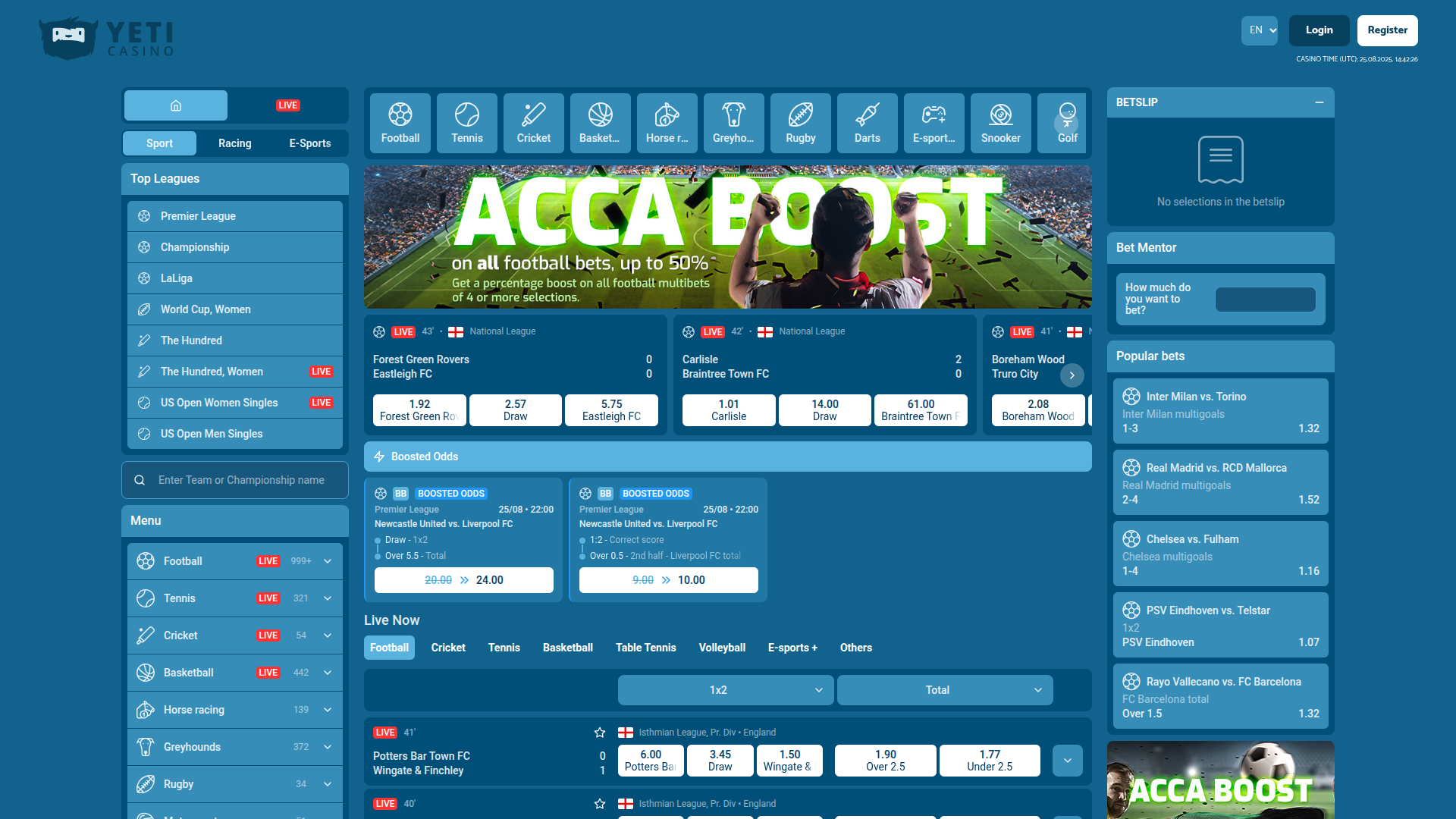 Yeti Casino Desktop-Sportwetten