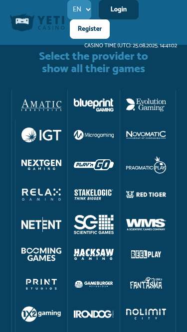 Yeti Casino mobile Spieleentwickler