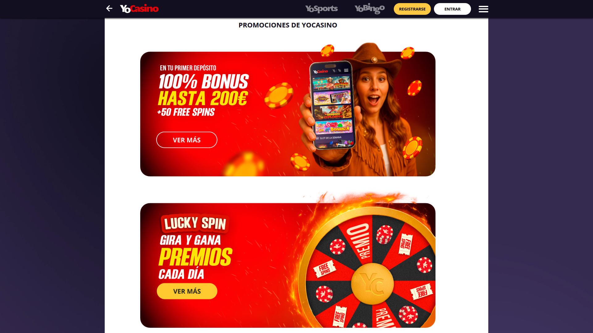 Promociones de escritorio de Yo Casino