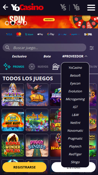 Desarrolladores de juegos móviles de Yo Casino