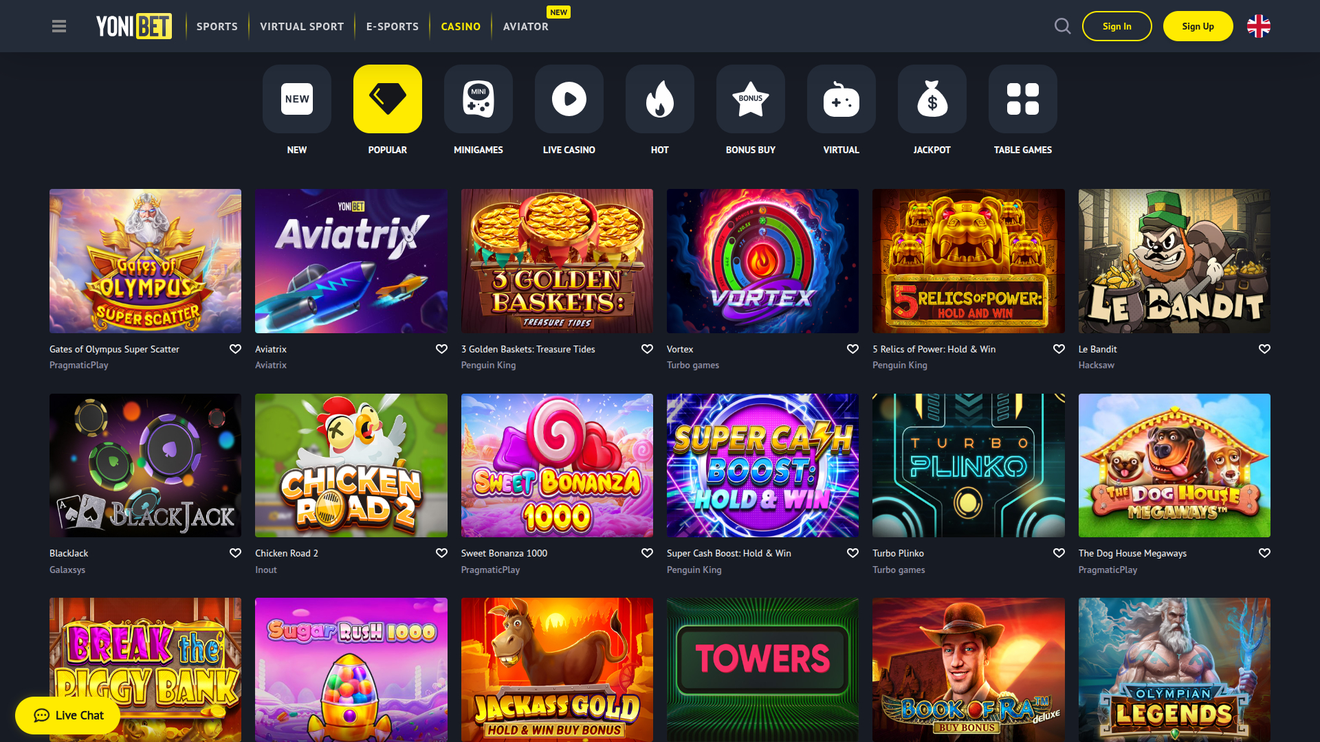 Игры YoniBet Casino на компьютере
