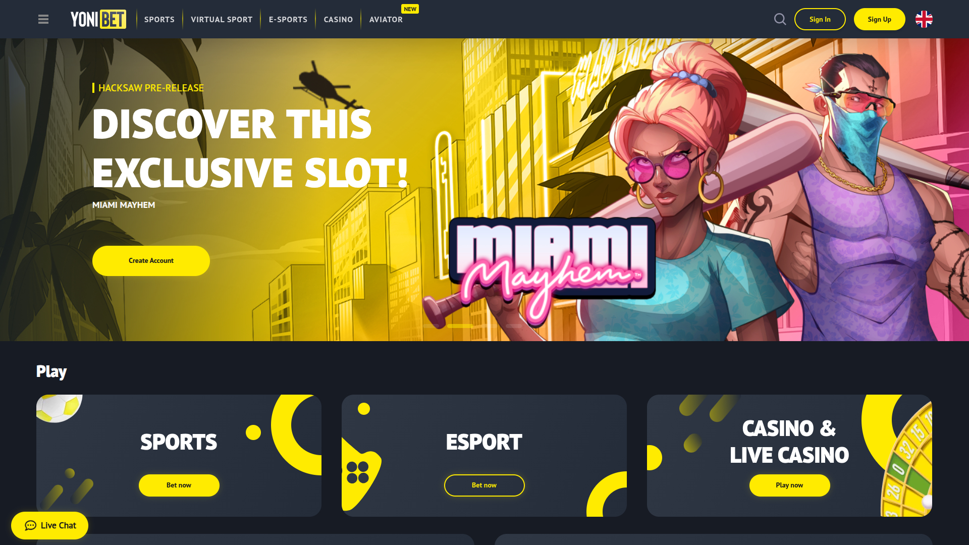 Главная страница YoniBet Casino на компьютере