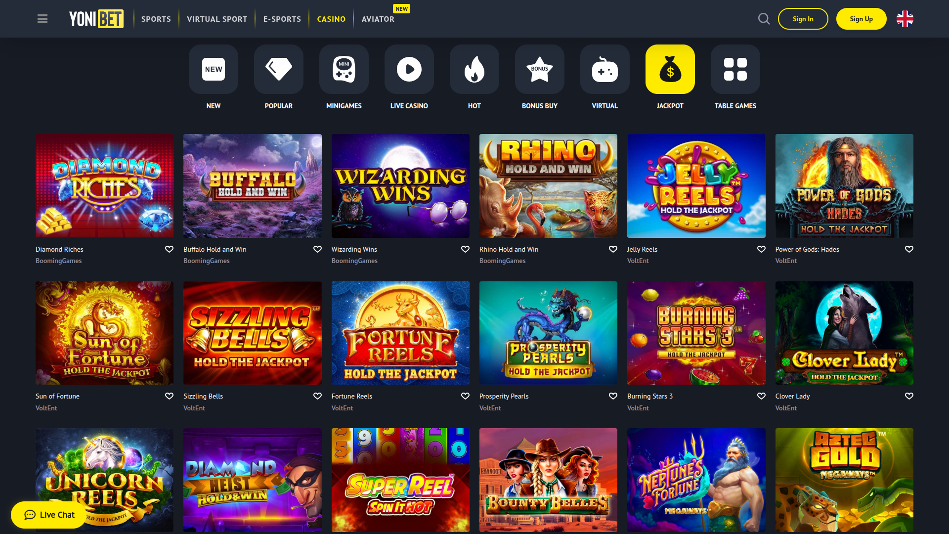 Джекпот YoniBet Casino на компьютере