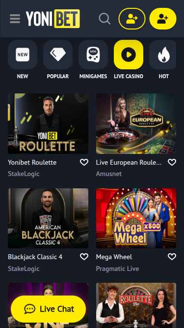 Мобильный Live-дилер YoniBet Casino