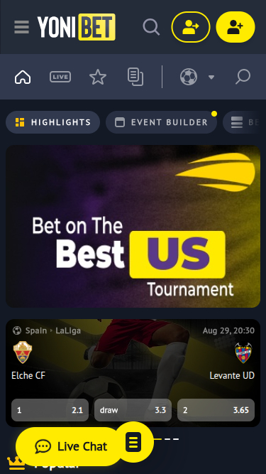 Мобильные ставки на спорт YoniBet Casino