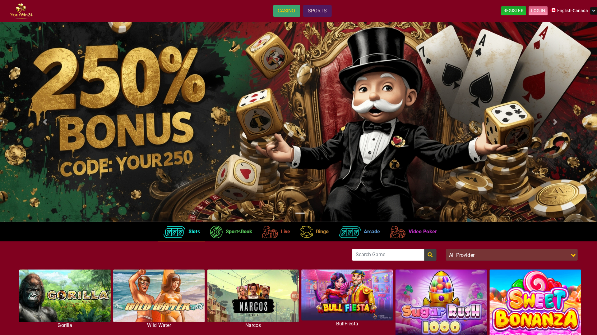 Page d'accueil de bureau de YourWin24 Casino