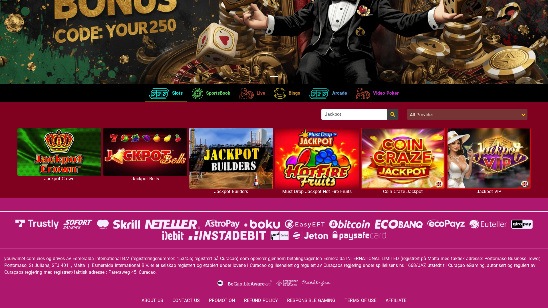 Jackpot de bureau de YourWin24 Casino