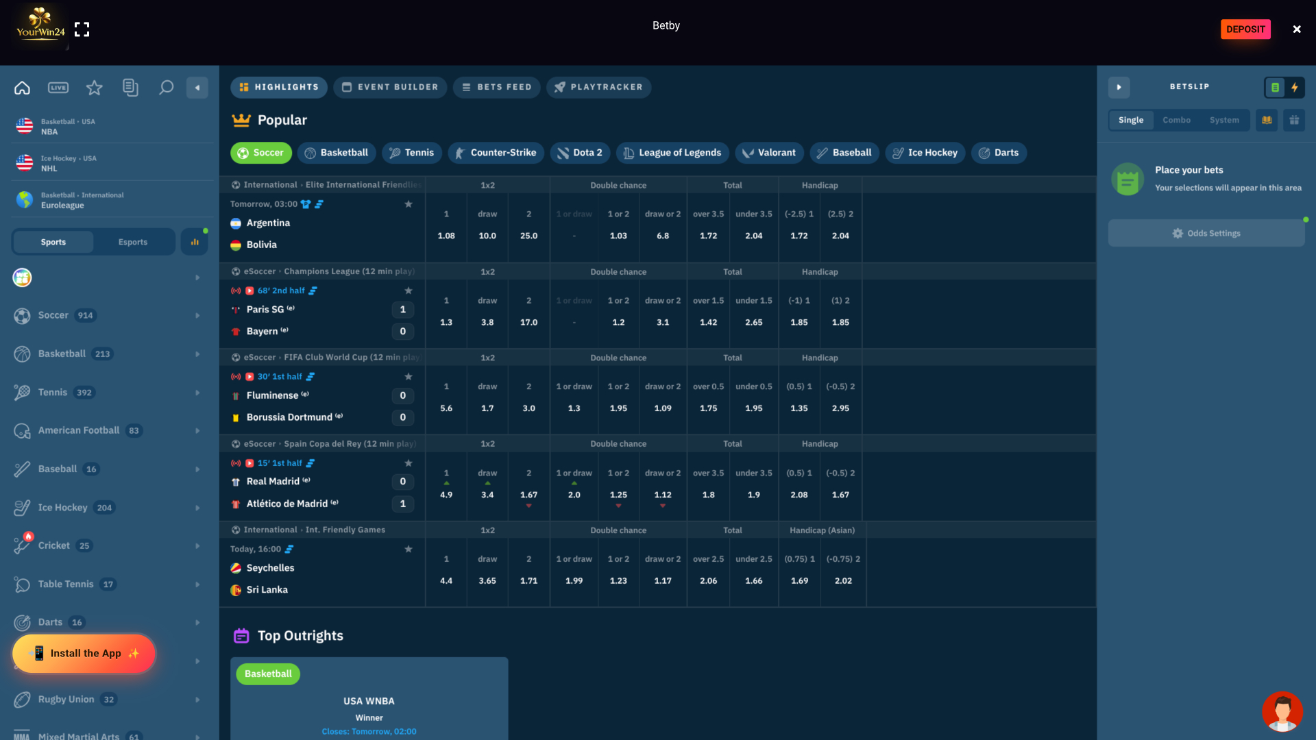 YourWin24 Casino Desktop Sportwetten