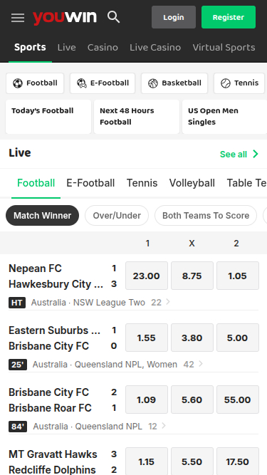 Sports mobiles de YouWin Casino