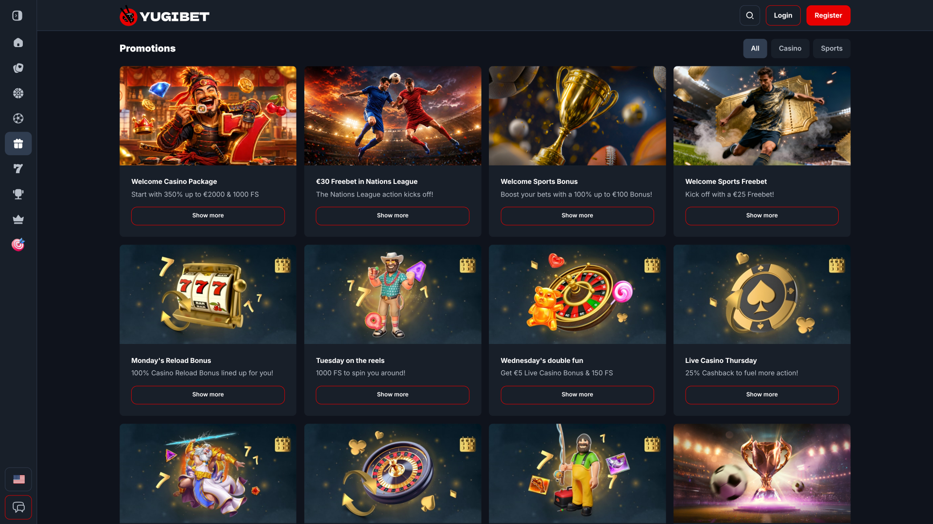 Promotions Yugibet sur ordinateur