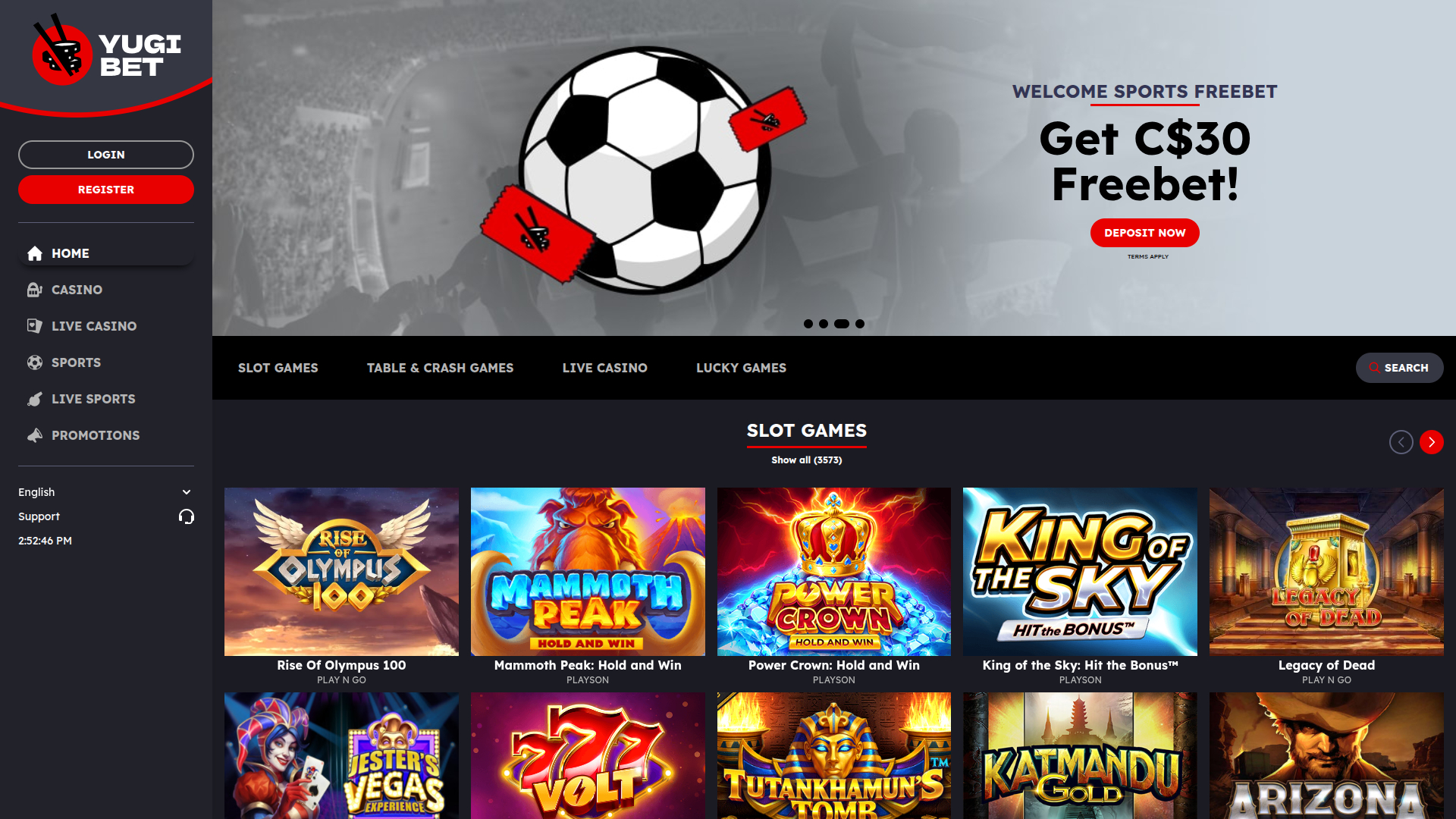 Página de inicio de escritorio de Yugibet