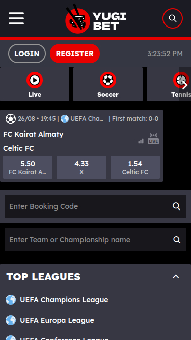 Deportes móviles de Yugibet