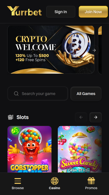 Jeux mobiles du casino Yurrbet