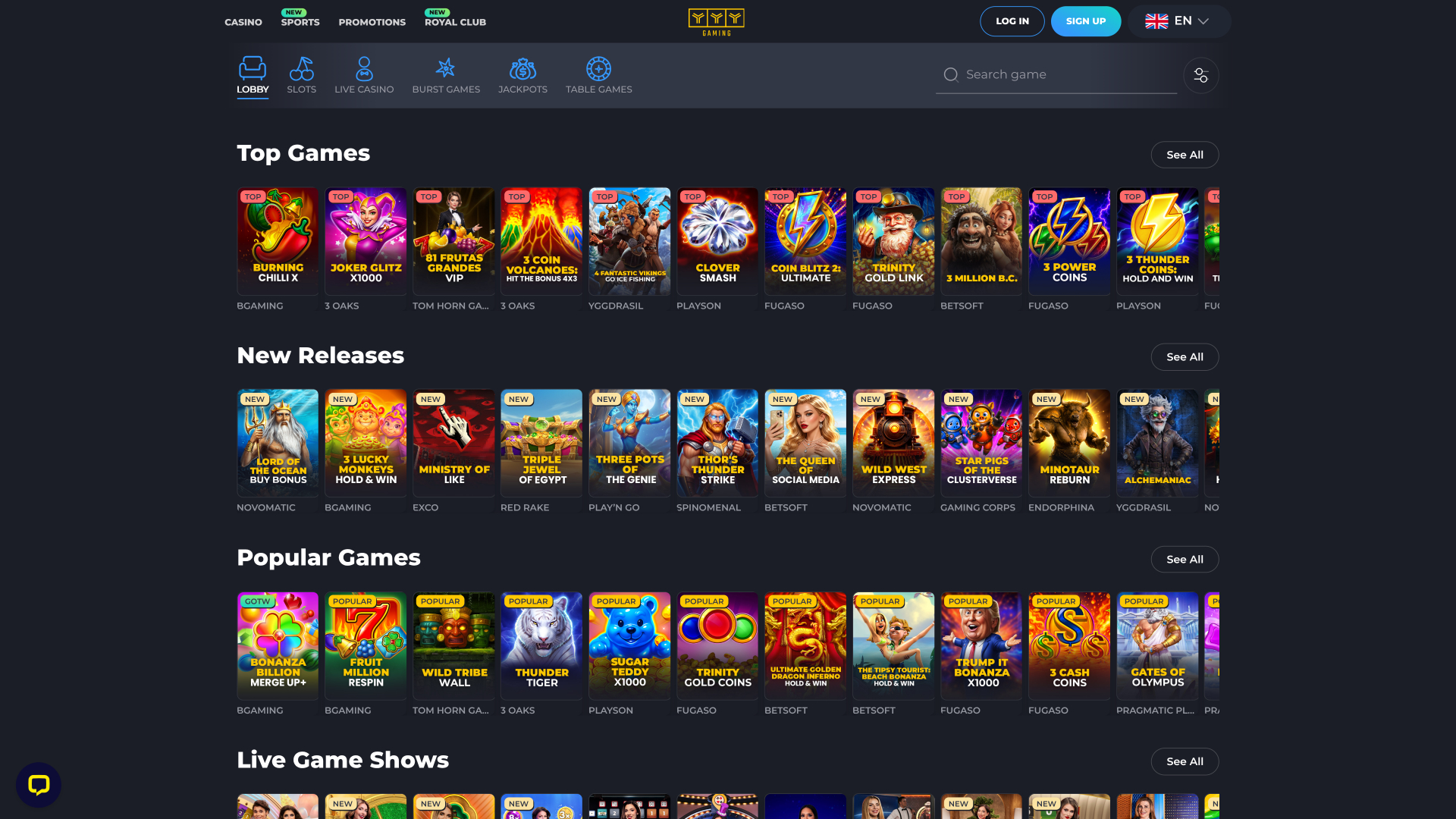 YYY Casino Desktop-Spiele