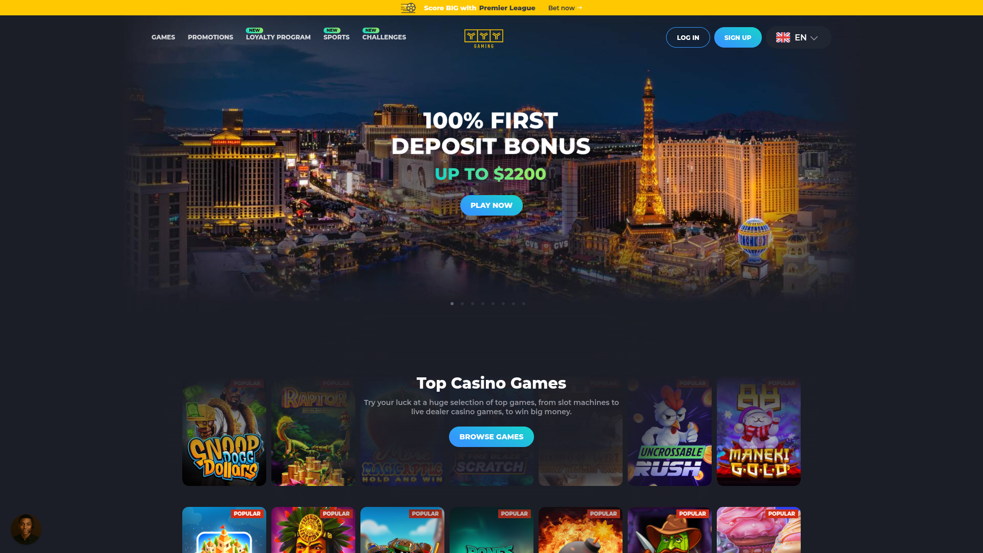 Page d'accueil de bureau de YYY Casino