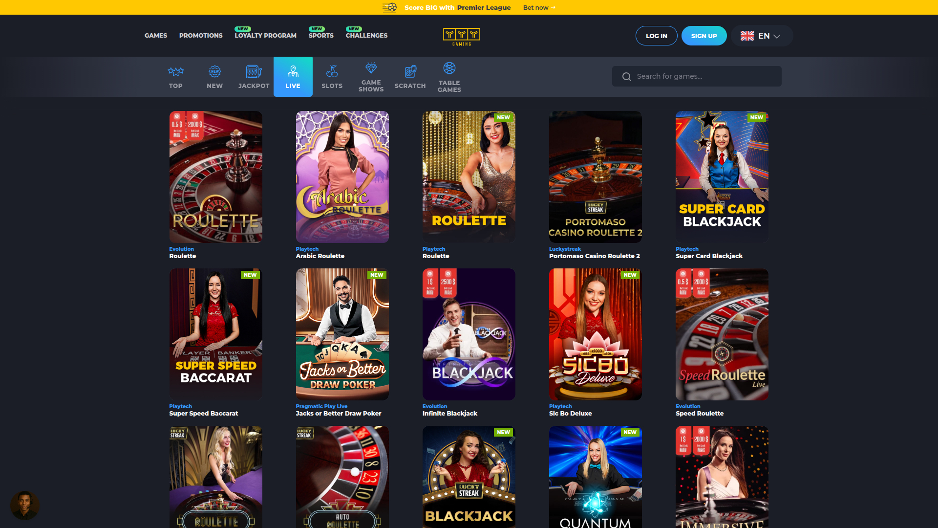 Croupier en direct de bureau de YYY Casino