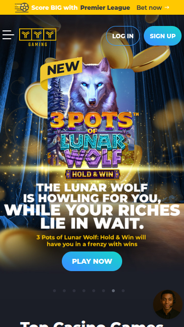 Page d'accueil mobile de YYY Casino