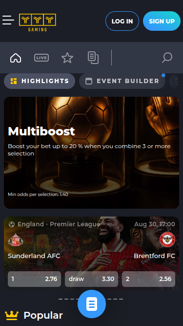 Sports mobiles de YYY Casino