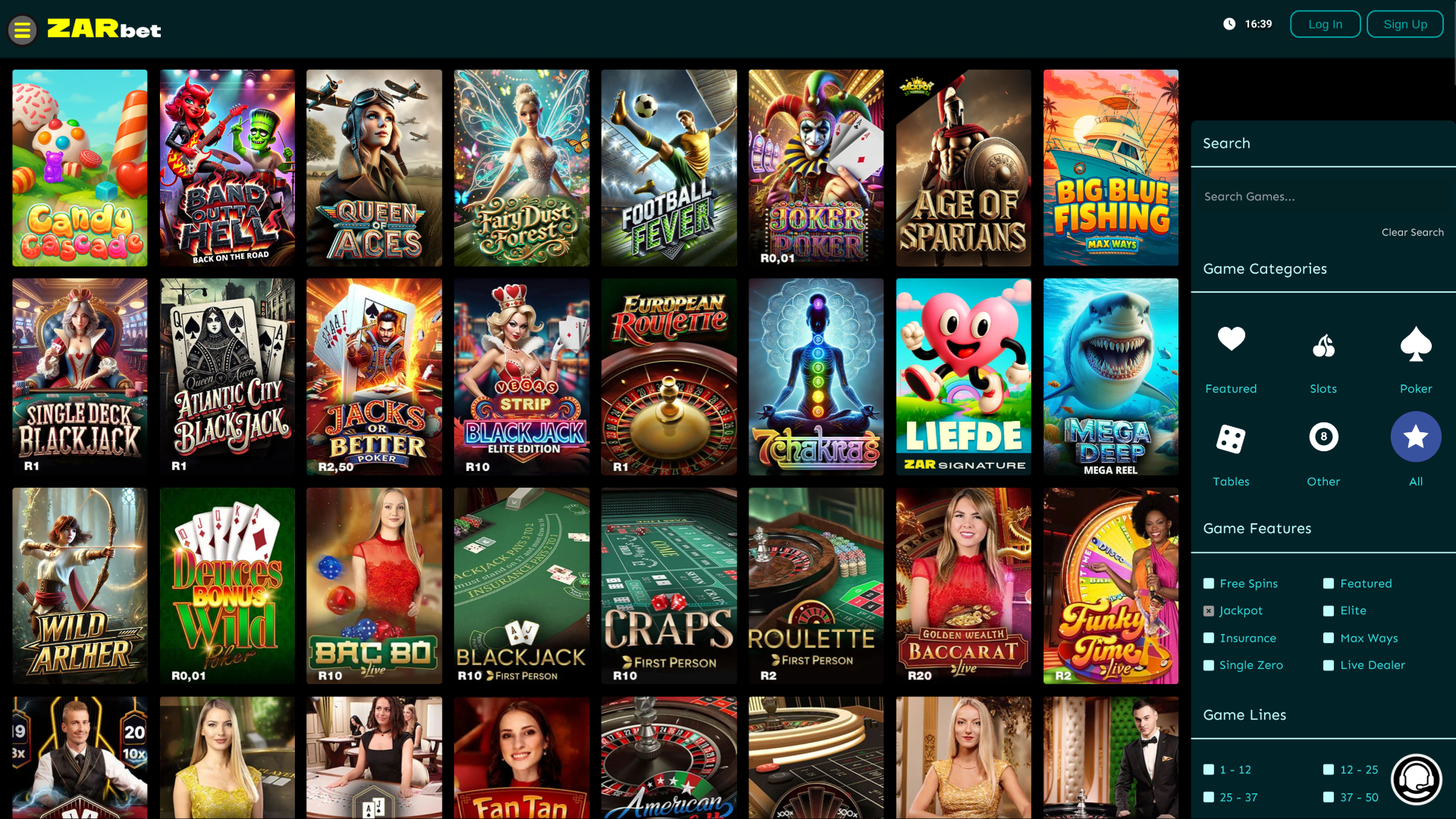 Jeux de casino ZarBet pour ordinateur