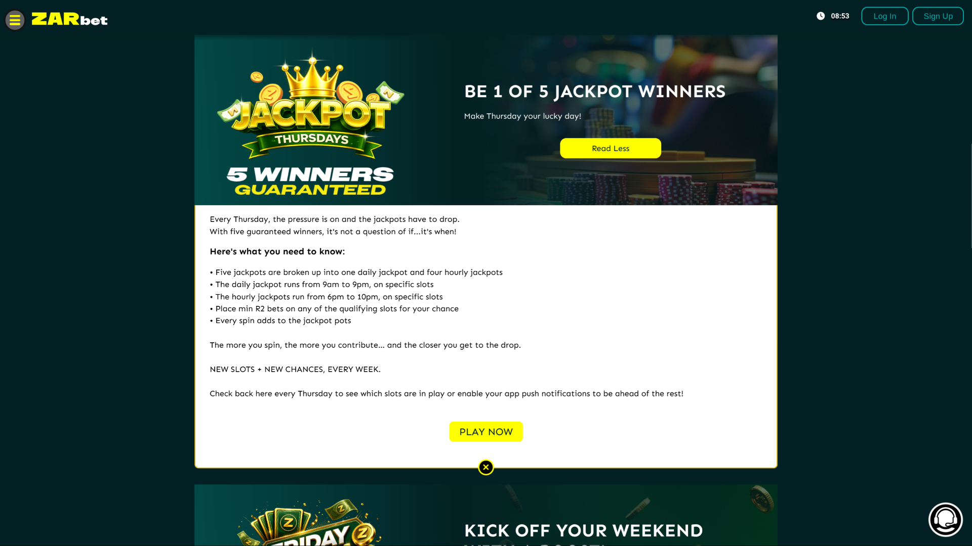 Jackpot de bureau du casino ZARbet