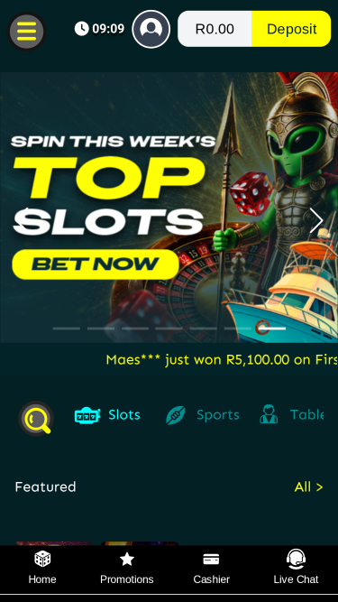 Page d'accueil mobile du casino ZarBet 1