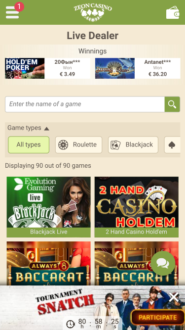Zeno Casino Mobile Live Dealer