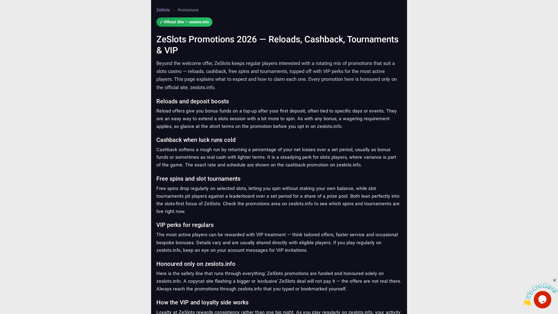 Zeslots Casino Desktop Promotions