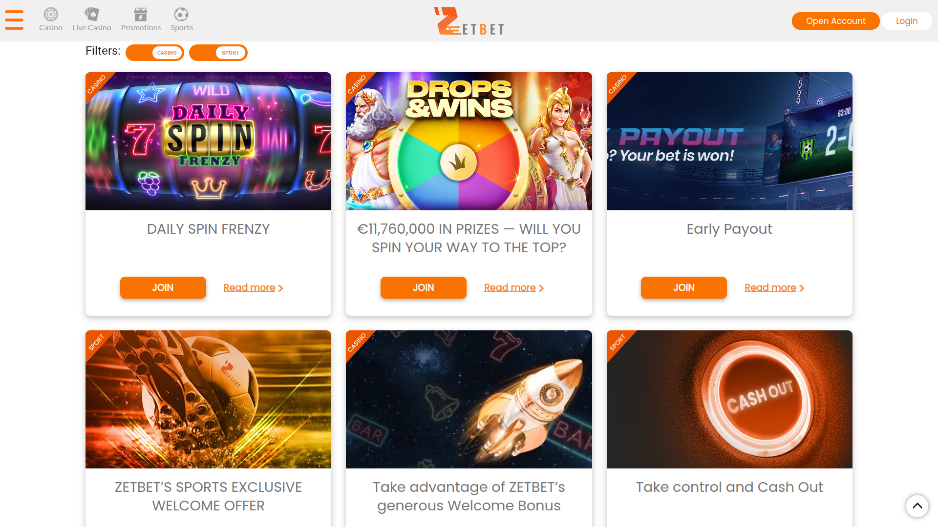 Promotions sur bureau de Zet Bet Casino