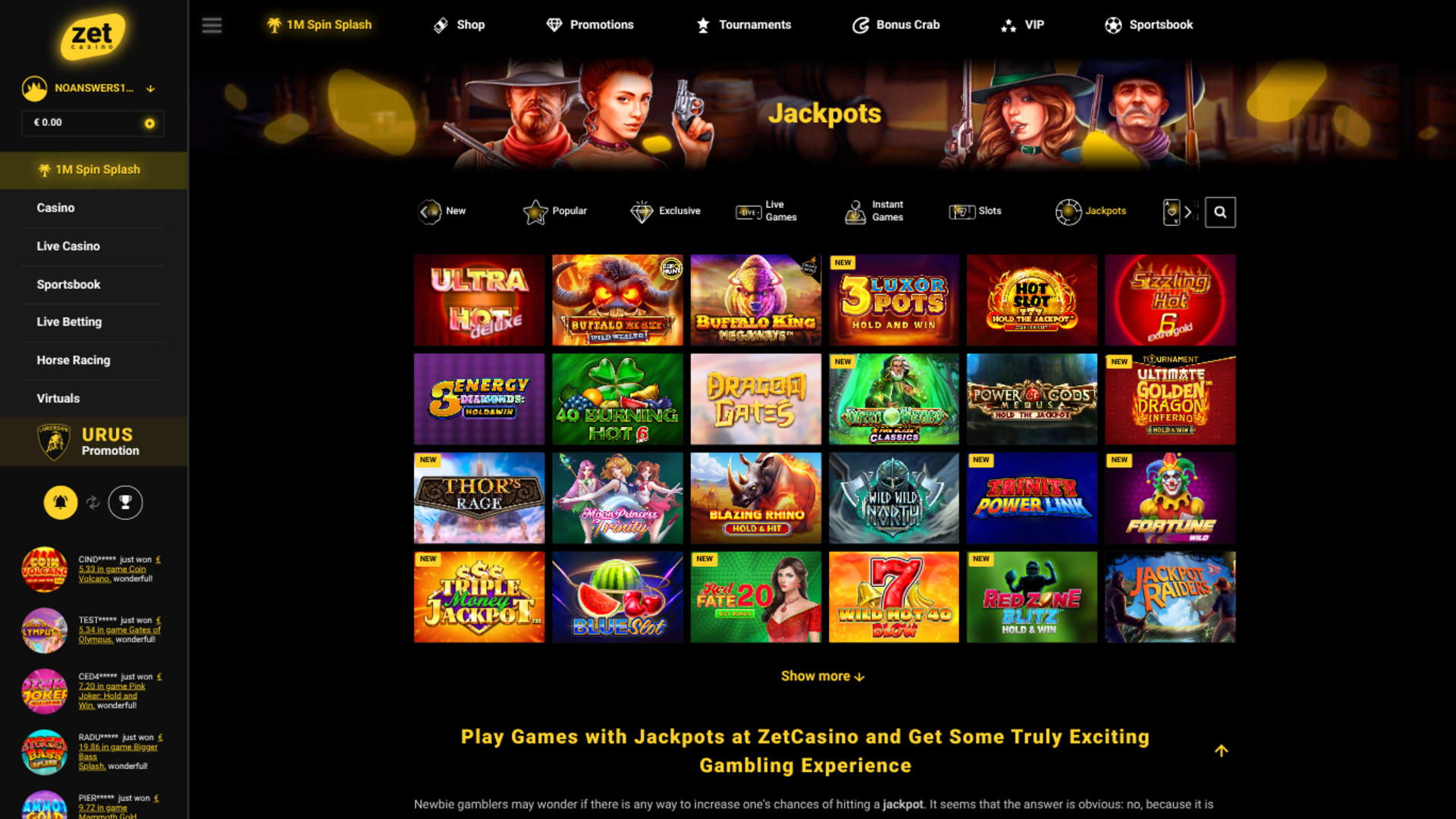 Jackpot de Zet Casino sur ordinateur