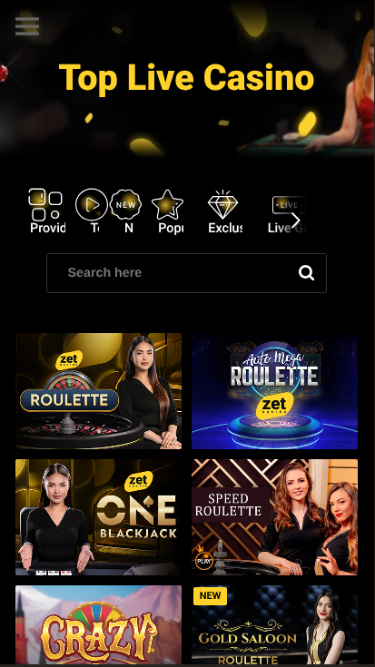 Croupier en direct mobile de Zet Casino